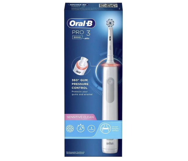 Oral-B SZCZOTECZKA ROTACYJNA PRO 3 3000 SENSITIVE CLEAN BIAŁA - 1457729 - zdjęcie 3